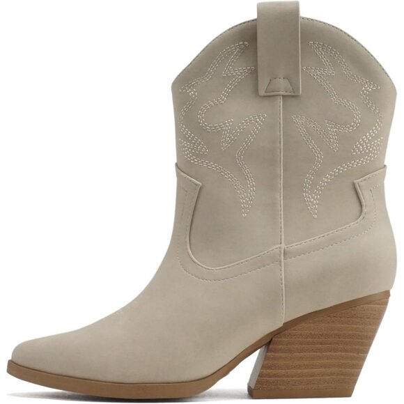 Blazing Ankle Boot Women Cream Pointe Toe  Low Heel - Picture 1 of 5